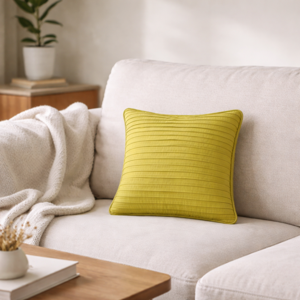 Fabric Crafted Cushion Cover – Light Green | 12"x12" | Poly Cotton | Premium Textured Design