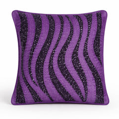 Handcrafted Cushion Cover – Purple | 16"x16" | Designer Wave Pattern Decorative Cushion Cover