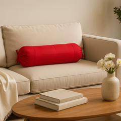 Fabric-Crafted Red Bolster Cover – 15"x32" | Premium Polyester | Drawstring Closure | Lightweight & Durable