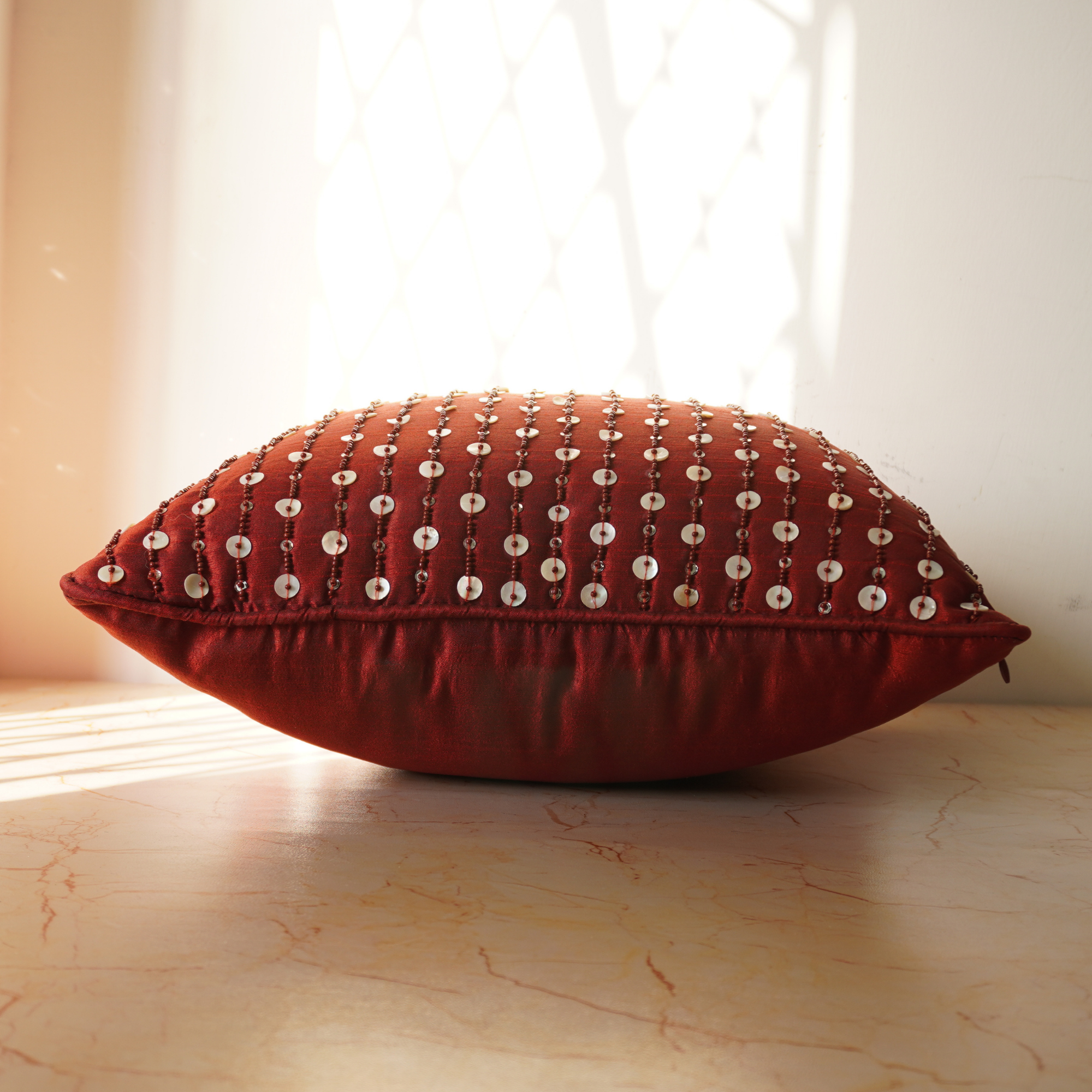 Handcrafted Red Cushion Cover – 16"x16", Premium Poly Cotton