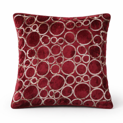 Machine-Crafted Dark Maroon Cushion Cover – 12"x12" | Circular Embroidered Design | Premium Poly Channel Fabric