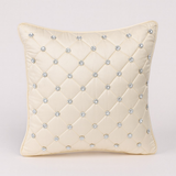 Handcrafted Tan Cushion Cover – 16"x16" | Premium Poly-Cotton Matty | Crystal-Studded Diamond Quilting | Warm Luxe Décor