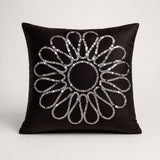 Hand Crafted Cushion Cover – Black | 16"x16" | Poly Cotton Fabric | Work Floral Design