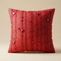 Handcrafted Maroon Cushion Cover – 16"x16" | Decorative Bead & Thread Work | Premium Poly Cotton