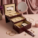 Luxury Cherry Red Crocodile Leather Jewellery Box with Mirror & Multi-Layer Organizer (25.91 × 18.29 × 18.54 cm)