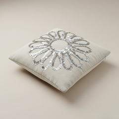 Handcrafted Cream Floral Cushion Cover – 12"x12", Premium Poly Cotton