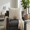 Hand Crafted Cushion Cover – White | 16"x16" | Poly Cotton | Embellished Fan Pattern Design