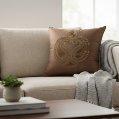 Handcrafted Brown Cushion Cover – 16"x16" | Traditional Embroidered Motif | Premium Poly Cotton