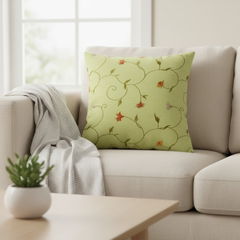 Machine-Crafted Green Cushion Cover – 16"x16", Premium Poly Cotton