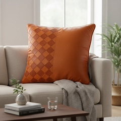 Fabric Crafted Cushion Cover – Light Brown | 16"x16" | Poly Cotton | Warm & Elegant Design