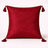 Hand Crafted Cushion Cover – Maroon | 16"x16" | Poly Cotton | Embroidered Geometric Pattern with Tassels