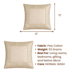 Fabric Crafted Cushion Cover – Cream | 12"x12" | Poly Cotton Fabric | Premium Quilted Center with Textured Border