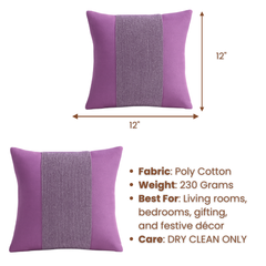 Handcrafted Purple Cushion Cover – 12"x12" | Poly Cotton | Textured Stripe Panel | Premium Festive Décor