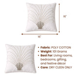Hand Crafted Cushion Cover – White | 16"x16" | Poly Cotton | Embellished Fan Pattern Design