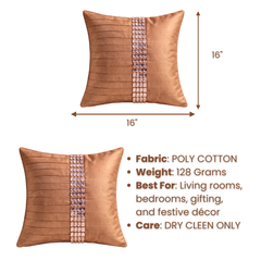 Hand Crafted Cushion Cover – Bronze | 16"x16" | Poly Cotton | Pleated Panel Design