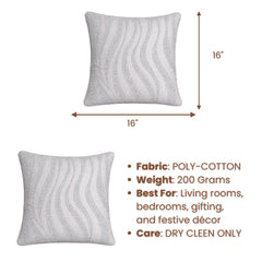 Handcrafted Cushion Cover – White | 16"x16" | Designer Wave Pattern Decorative Cushion Cover