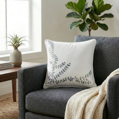 Hand Crafted Cushion Cover – White | 12"x12" | Poly Cotton Fabric | Embroidered Floral Vine Design