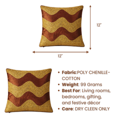 Hand-Crafted Cushion Cover – Brown Gold | 12"x12" | Poly Chenille-Cotton | Festive Luxe Accent