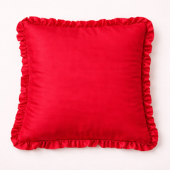 Fabric Crafted Cushion Cover – Red | 12"x12" | Poly Cotton Foam | Circular Ruffle Design
