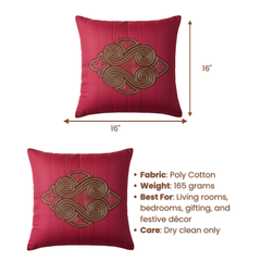 Handcrafted Red Cushion Cover – 16"x16", Premium Poly Cotton