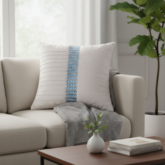 Hand Crafted Cushion Cover – White | 16"x16" | Poly Cotton | Pleated Panel Design