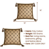 Hand Crafted Cushion Cover – Beige | 16"x16" | Poly Cotton | Embroidered Geometric Pattern with Tassels