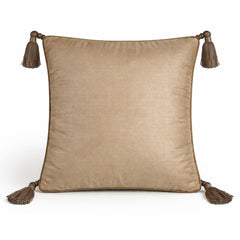 Hand Crafted Cushion Cover – Beige | 16"x16" | Poly Cotton | Embroidered Geometric Pattern with Tassels