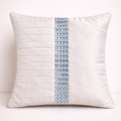 Hand Crafted Cushion Cover – White | 16"x16" | Poly Cotton | Pleated Panel Design