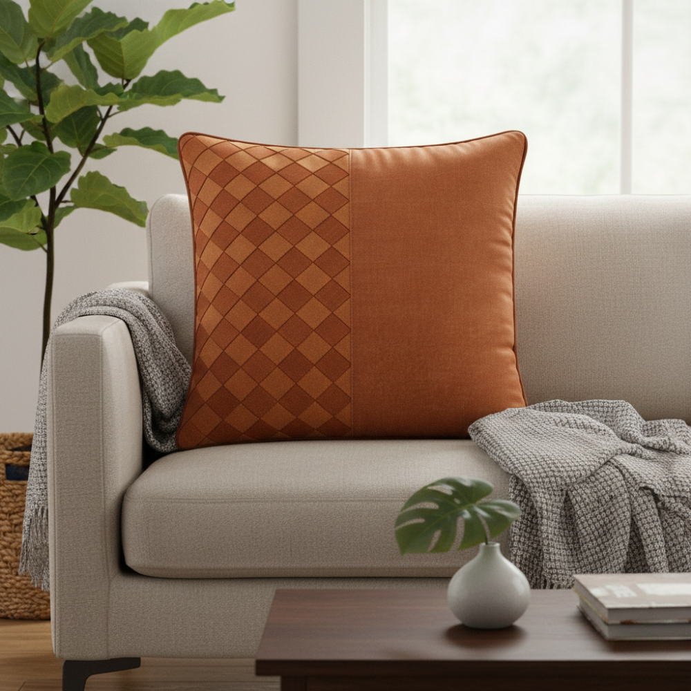 Fabric Crafted Cushion Cover – Brown Bronze | 16"x16" | Poly Cotton | Premium Textured Design