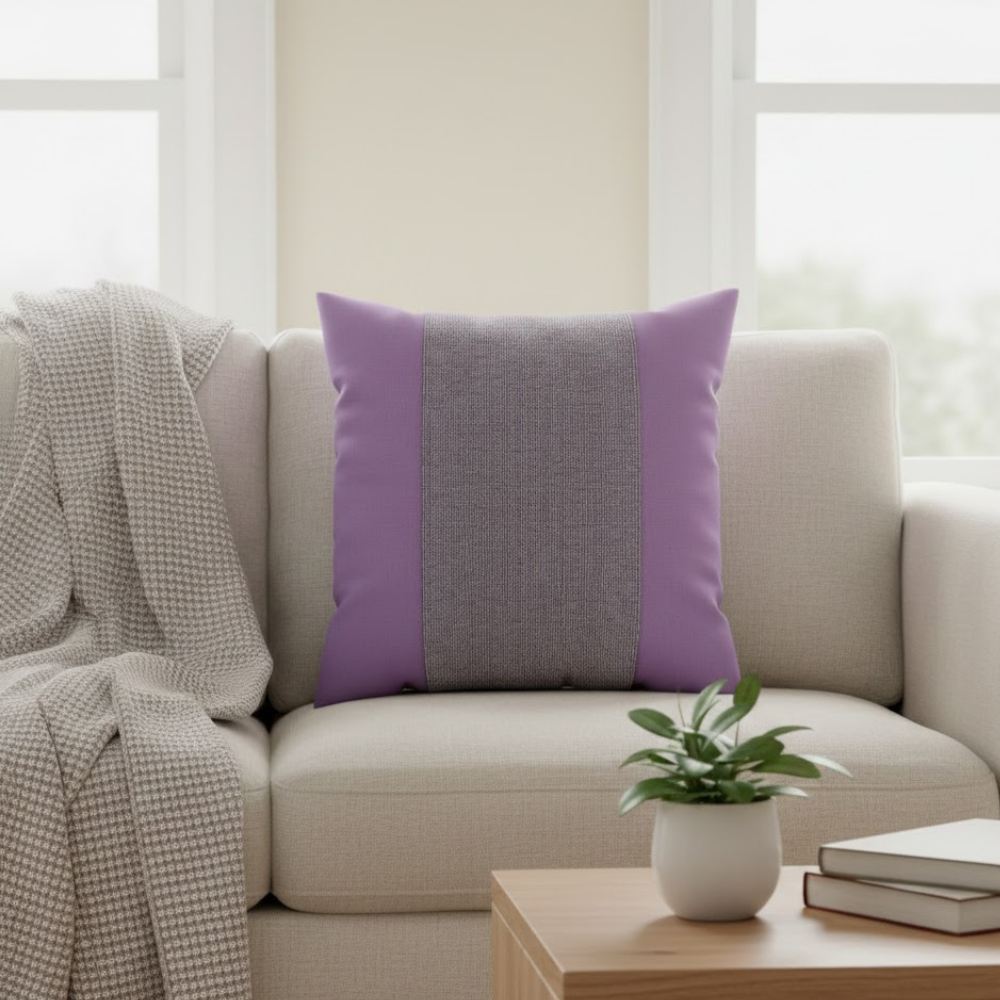 Handcrafted Purple Cushion Cover – 16"x16" | Poly-Cotton Matty | Textured Stripe Panel | Premium Festive Décor