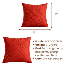 Hand Crafted Cushion Cover – Coral | 16"x16" | Poly Cotton | Diamond Quilted Stud Design