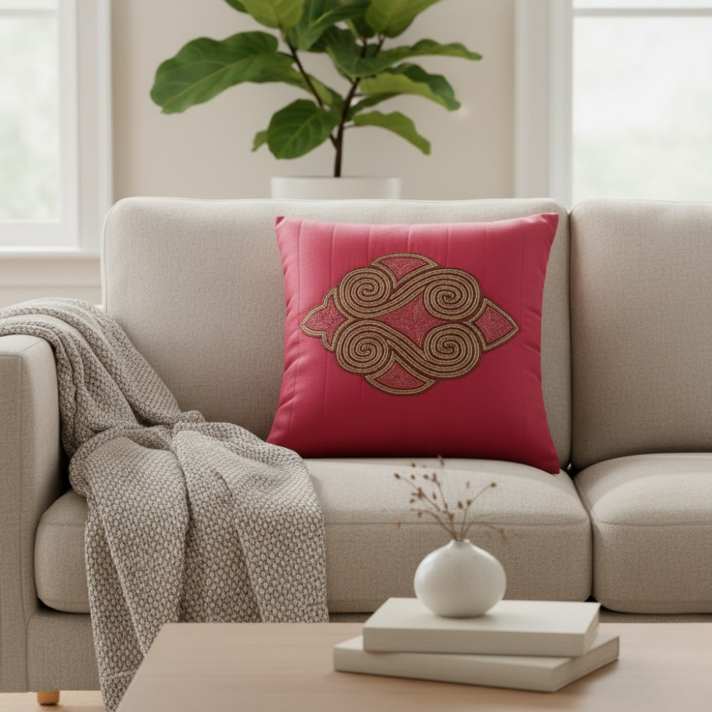 Handcrafted Red Cushion Cover – 16"x16", Premium Poly Cotton