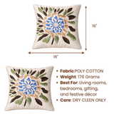 Handcrafted Cream Cushion Cover – 16"x16" | Floral Leaf Embroidered Design | Premium Poly Cotton