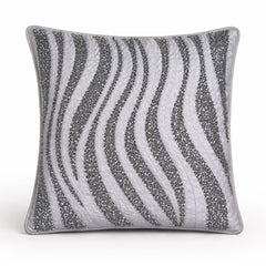Handcrafted Cushion Cover – Silver | 12"x12" | Glitter Wave Pattern Decorative Cushion Cover