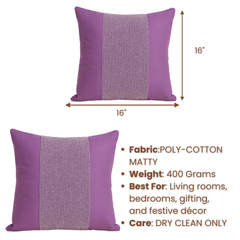 Handcrafted Purple Cushion Cover – 16"x16" | Poly-Cotton Matty | Textured Stripe Panel | Premium Festive Décor
