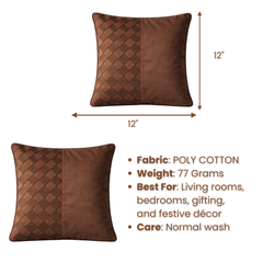 Fabric-Crafted Brown Cushion Cover – 12"x12" | Poly Cotton Fabric | Warm & Timeless