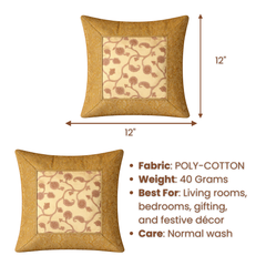 Fabric-Crafted Gold Cushion Cover – 12"x12" | Elegant Traditional Texture | Premium Poly Cotton