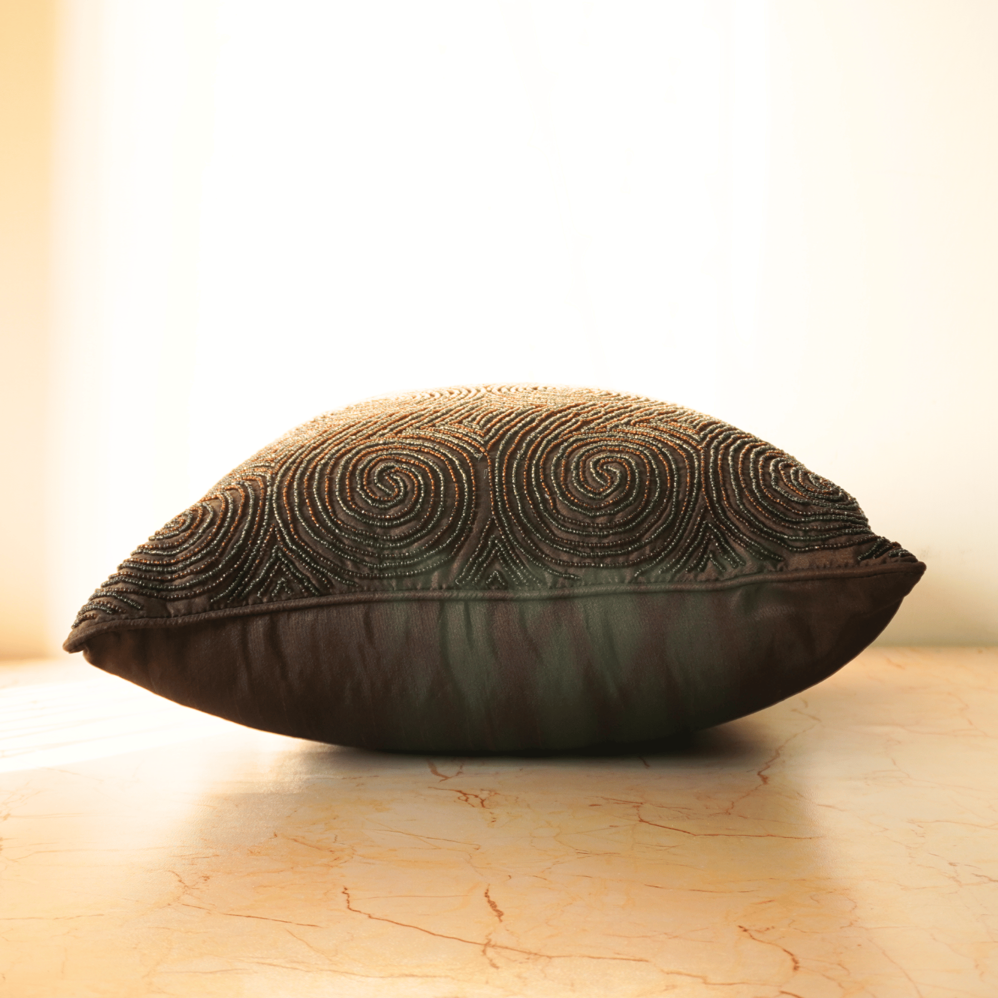 Handcrafted Brown Cushion Cover – 16"x16", Premium Poly Cotton