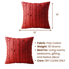 Handcrafted Maroon Cushion Cover – 16"x16" | Decorative Bead & Thread Work | Premium Poly Cotton