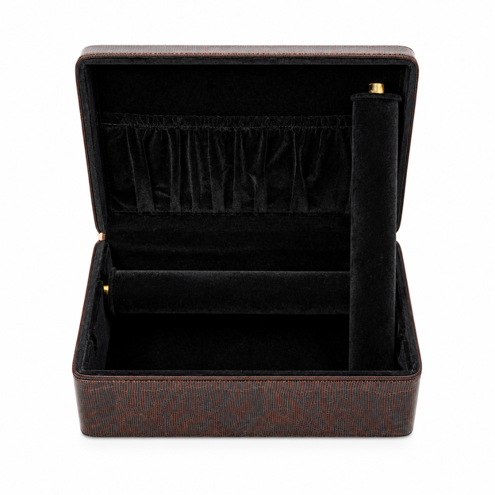 Luxury Brown Leather Bangle Storage Box with Removable Velvet Display Rolls, Necklace Pocket & Jewellery Organizer for Bangles, Bracelets, Watches & Accessories (33.02 × 20.83 × 10.16 cm)