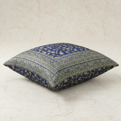 Fabric-Crafted Blue Cushion Cover – 24"x24", Inspired by Kashmiri & Mughal Art | Premium Poly Cotton