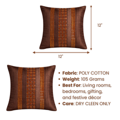 Hand Crafted Cushion Cover – Brown | 12"x12" | Poly Cotton | Textured Panel Design