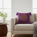 Handcrafted Purple Cushion Cover – 16"x16" | Royal Mandala Embroidery | Tassel Detailing | Premium Poly Cotton
