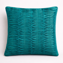 Fabric Crafted Cushion Cover – Turquoise | 16"x16" | Poly Cotton | Premium Textured Design