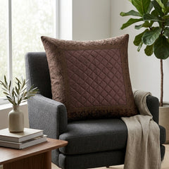 Fabric Crafted Cushion Cover – Brown | 16"x16" | Poly Cotton Fabric | Premium Quilted Center with Textured Border