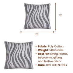 Handcrafted Cushion Cover – Silver | 12"x12" | Glitter Wave Pattern Decorative Cushion Cover