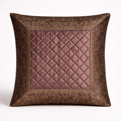 Fabric Crafted Cushion Cover – Brown | 16"x16" | Poly Cotton Fabric | Premium Quilted Center with Textured Border