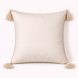 Handcrafted Cream Cushion Cover – 12"x12" | Circular Embroidered Motif | Tassel Accents | Premium Poly Cotton