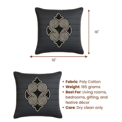 Handcrafted Black Cushion Cover – 16"x16", Premium Poly Cotton