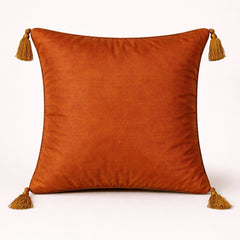 Hand Crafted Cushion Cover – Orange | 16"x16" | Poly Cotton | Embroidered Geometric Pattern with Tassels